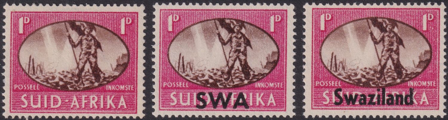 South Africa/SWA/Swaziland 1945 1d Victory with Barbed Wire Flaw