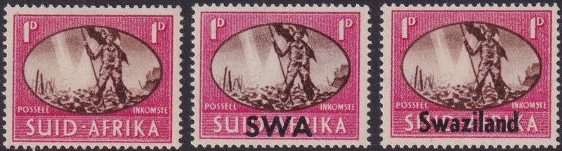 South Africa/SWA/Swaziland 1945 1d Victory with Barbed Wire Flaw