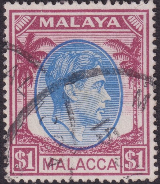 Malacca 1949 $1 Blue and Purple