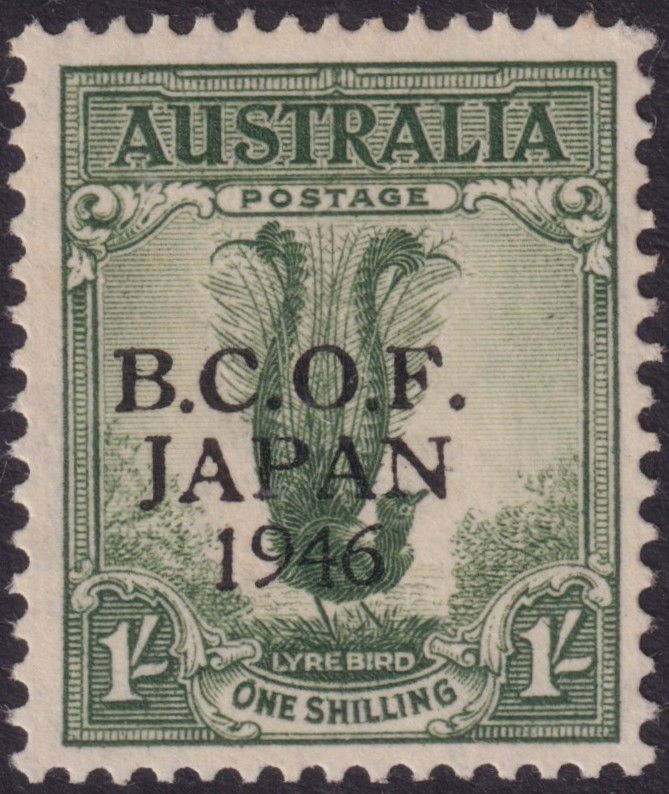 BCOF 1947 1/- Lyrebird with Roller Flaw on O
