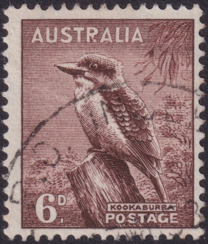 Australia 1937 6d Kookaburra with Spot on R of AUSTRALIA
