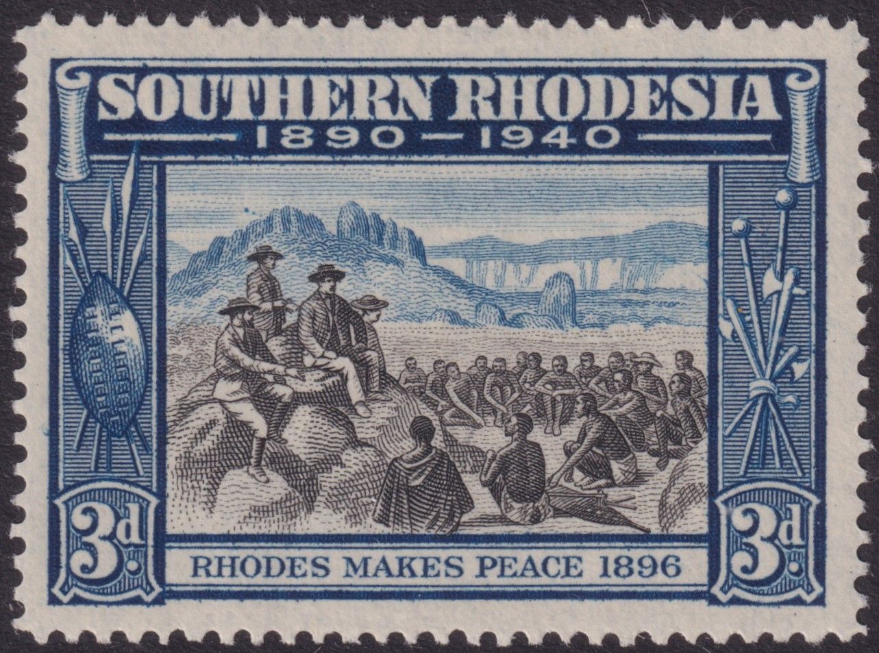 Southern Rhodesia 1940 3d Golden Jubilee with Smoke Signal Flaw