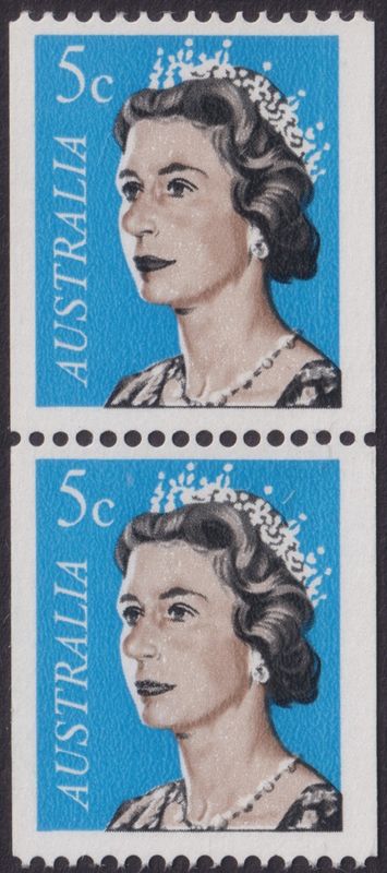 Australia 1967 5c Coil Pair with Pale Lips Variety