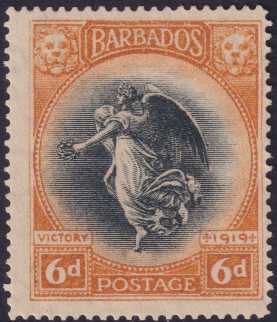 Barbados 1920 6d Black and Brown-Orange Victory