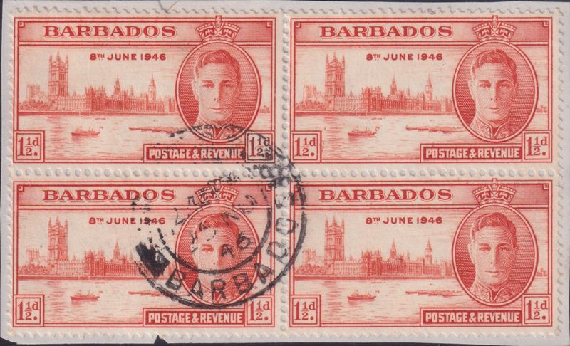 Barbados 1946 1½d Victory Block with Two Flags on Tug