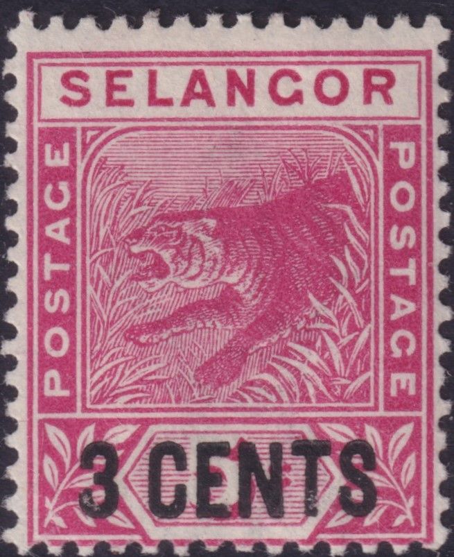 Selangor 1894 3c on 5c Rose