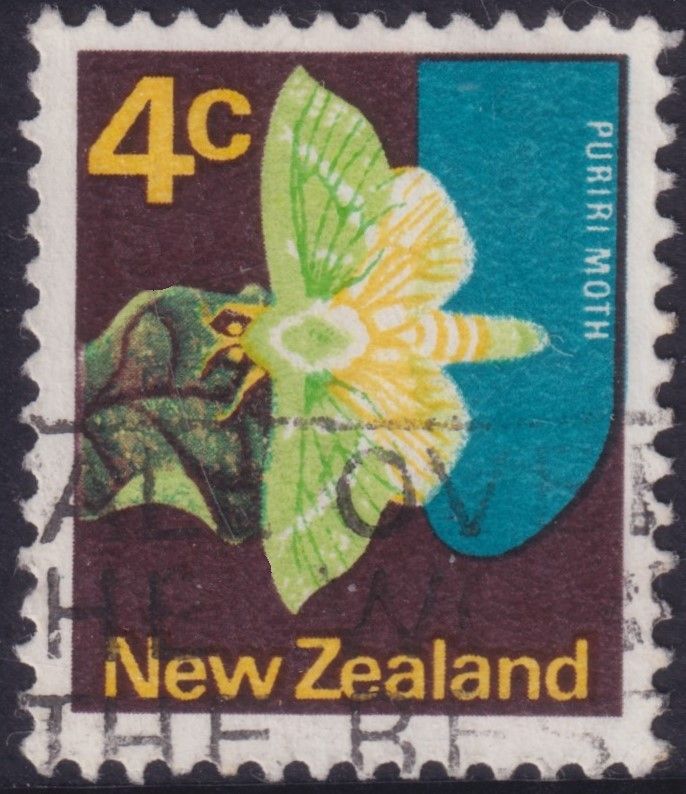 New Zealand 1970 4c Puriri Moth with Shift of Dark Green on Wings