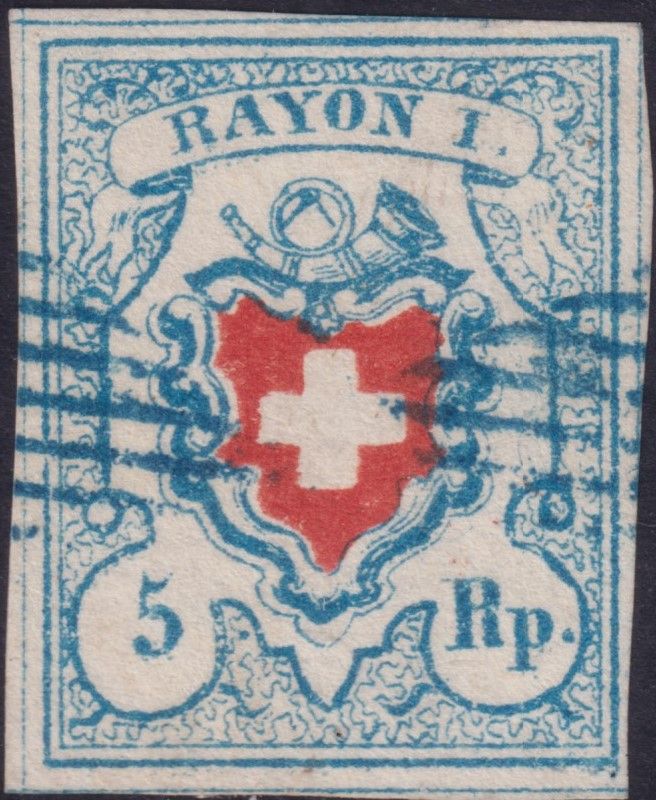 Switzerland 1850 5rp Red and Blue Rayon I