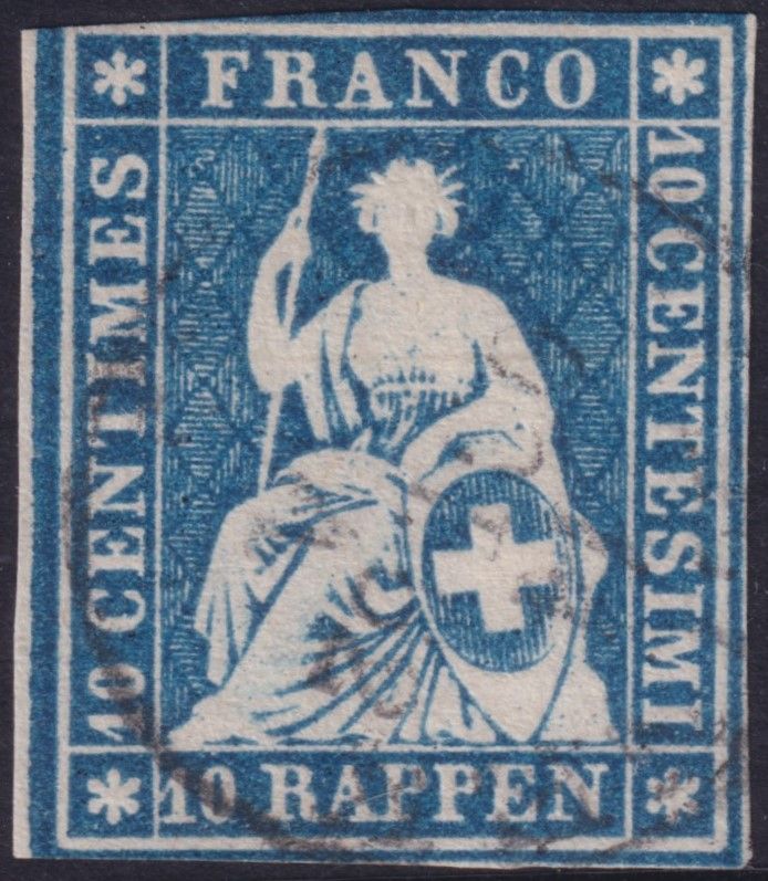 Switzerland 1854 10r Blue (D)