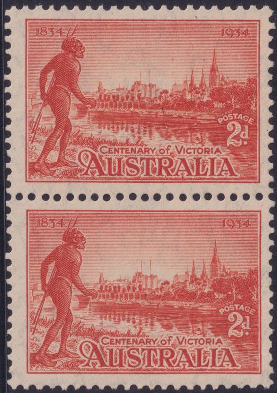 Australia 1934 2d Victorian Centenary Vertical Pair Perf 11½