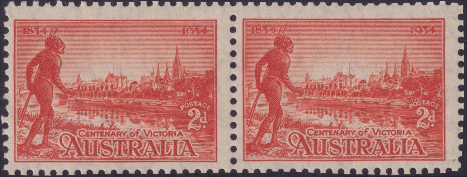 Australia 1934 2d Victorian Centenary Pair Perf 10½