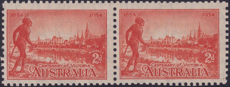 Australia 1934 2d Victorian Centenary Pair Perf 10½