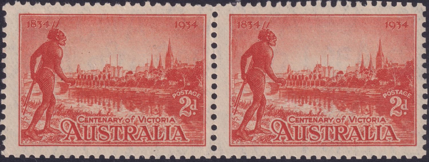 Australia 1934 2d Victorian Centenary Pair Perf 11½