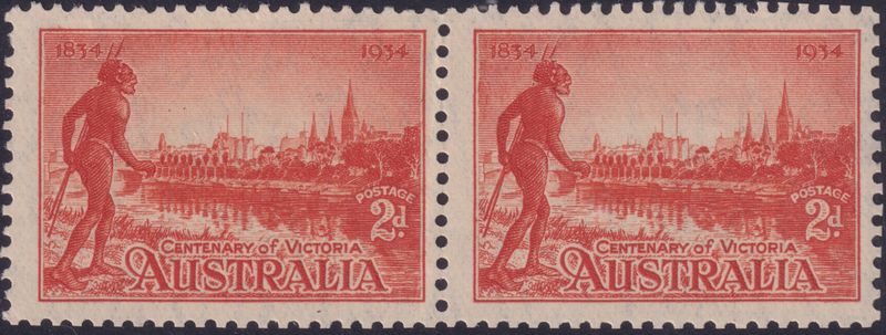 Australia 1934 2d Victorian Centenary Pair Perf 11½