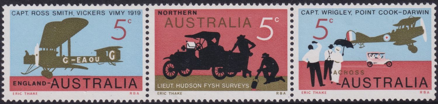 Australia 1969 50th Anniv of England-Australia Flight with Broken R Variety (A)