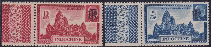 Indochina 1946 Petain Set Overprinted RF Full Offset on 10c