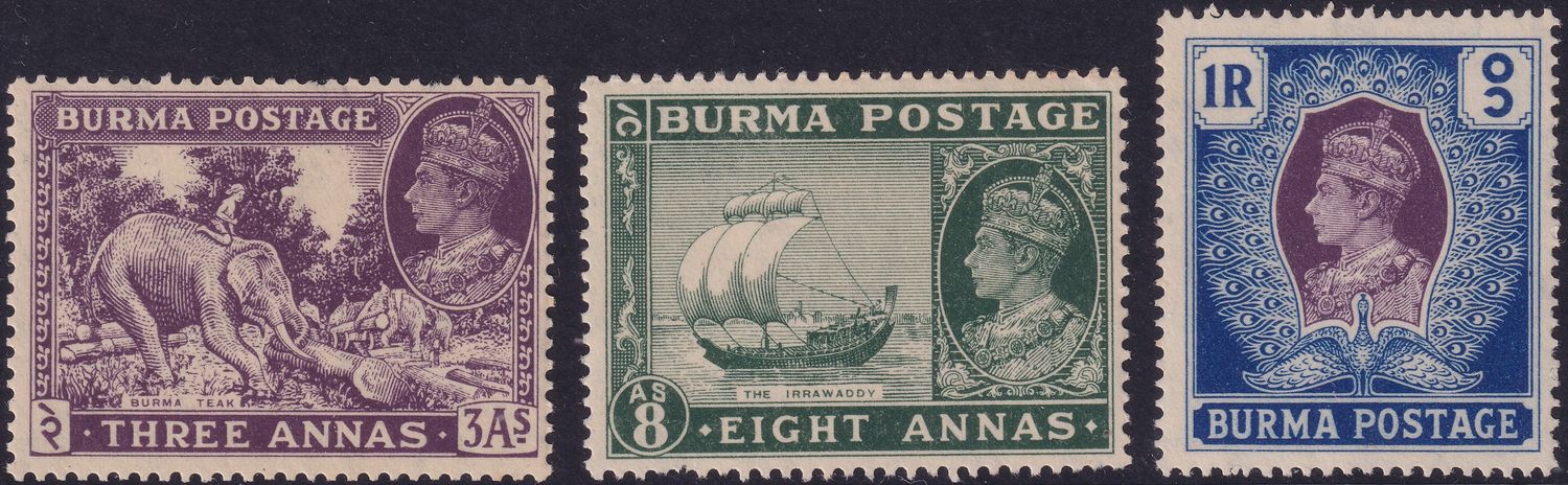 Burma 1938 Part Set Three Values See notes