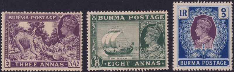 Burma 1938 Part Set Three Values See notes