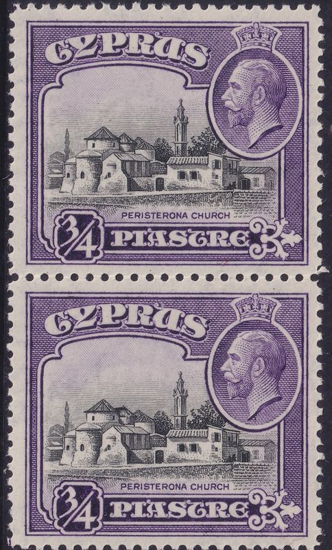 Cyprus 1934 ¾p Black and Violet Vertical Pair