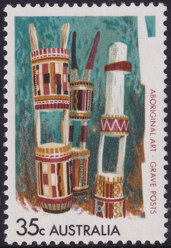 Australia 1971 35c Aboriginal Art with White Spot Between Grave Posts