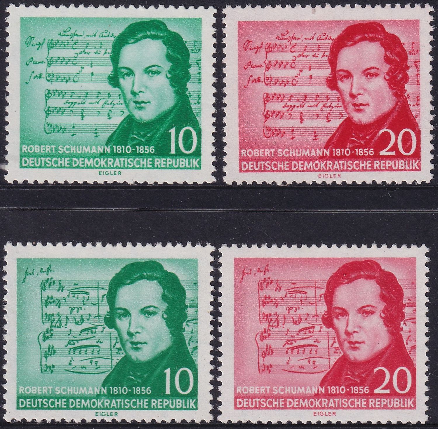 East Germany 1956 Schumann Death Centenary Both Sets