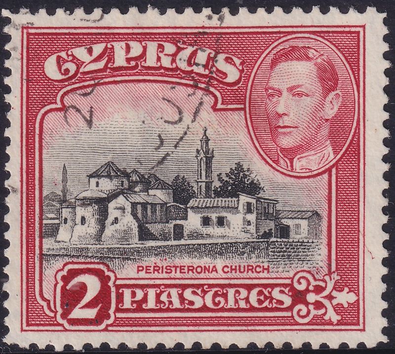 Cyprus 1944 2pi Black and Carmine Perf 12½x13½