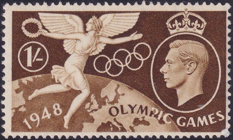 GB 1948 1/- Olympic Games with White Blob on Land's End Flaw
