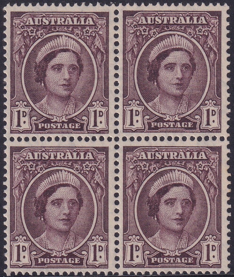 Australia 1943 1d Brown-purple Block of 4