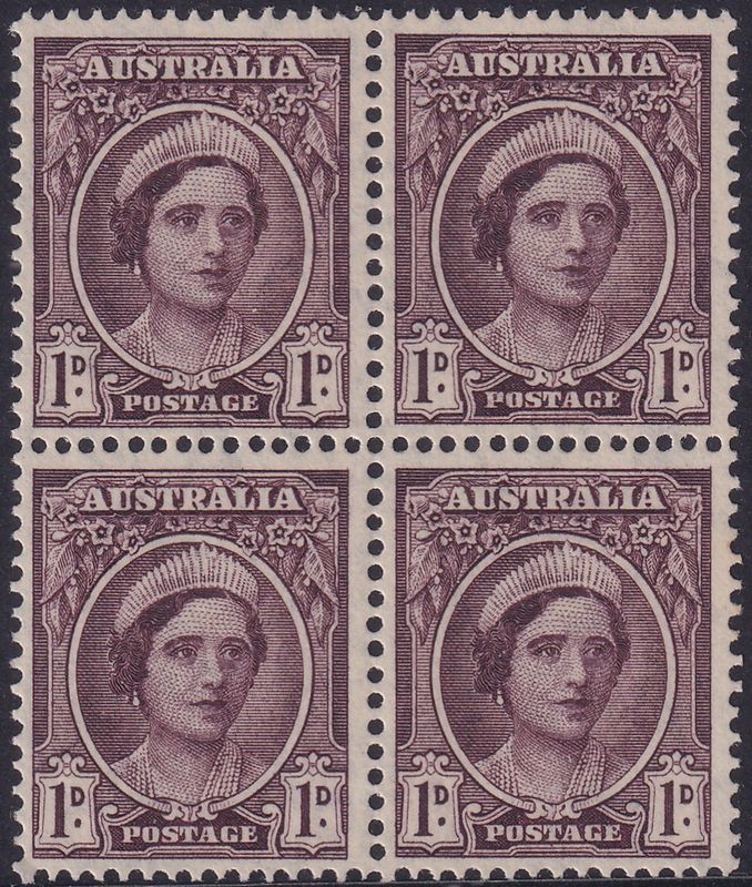 Australia 1943 1d Brown-purple Block of 4