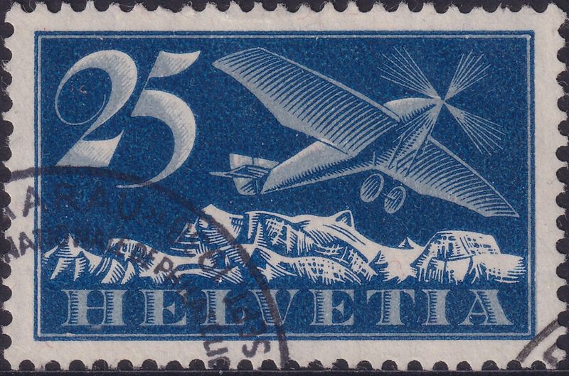 Switzerland 1923 25c Grey and Blue Air Mail