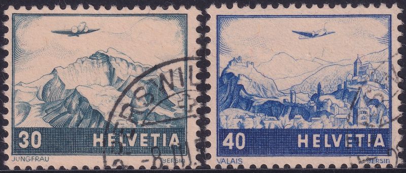 Switzerland 1948 30c and 40c Airmail New Colours
