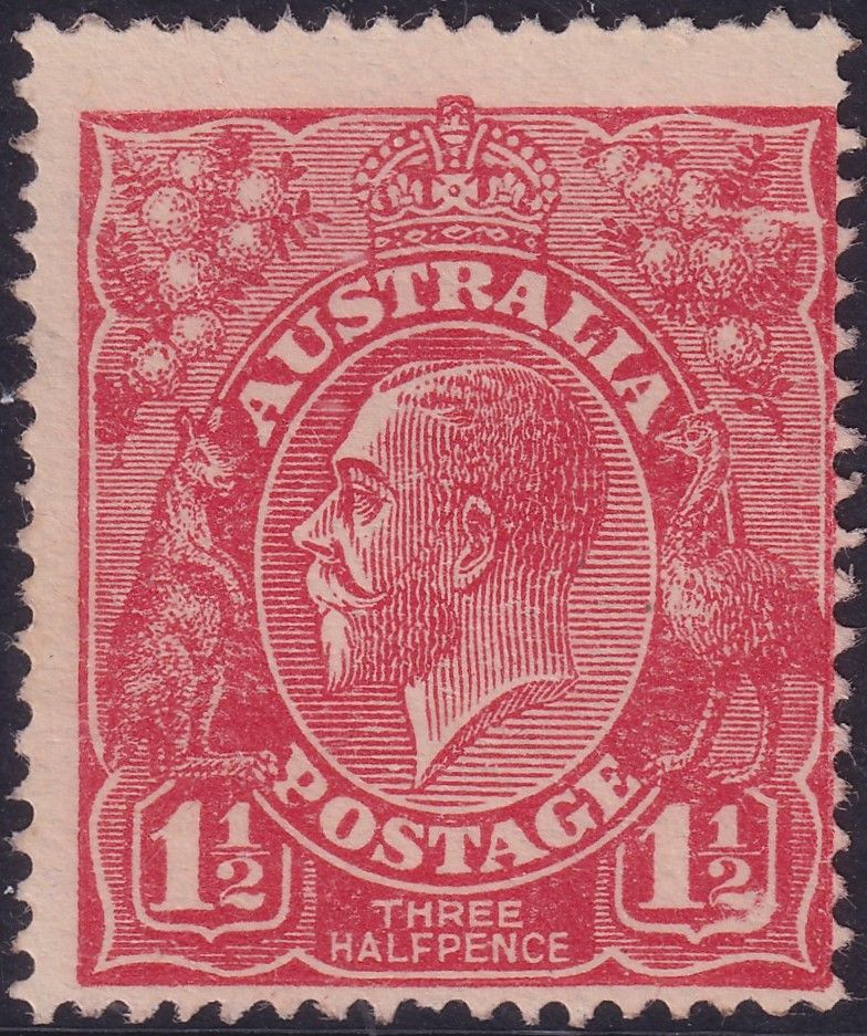 Australia 1924 1½d Scarlet with White Flaws in Right Shield and Wattles