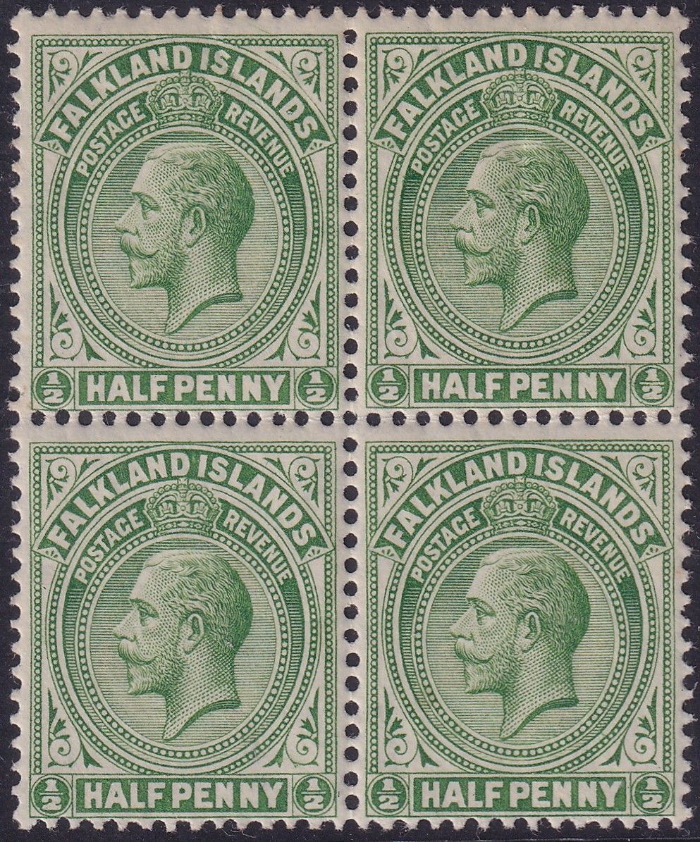 Falkland Islands 1920 ½d Dull Yellowish Green Grey Paper