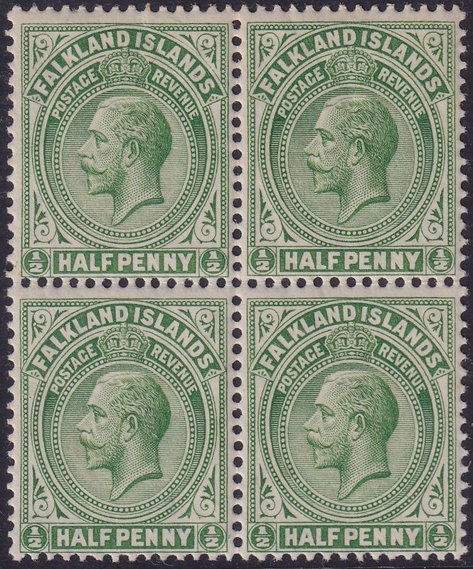 Falkland Islands 1920 ½d Dull Yellowish Green Grey Paper