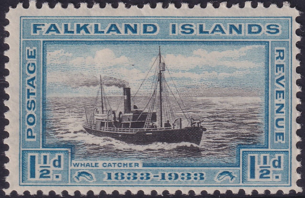 Falkland Islands 1933 1½d Black and Blue Whale Boat