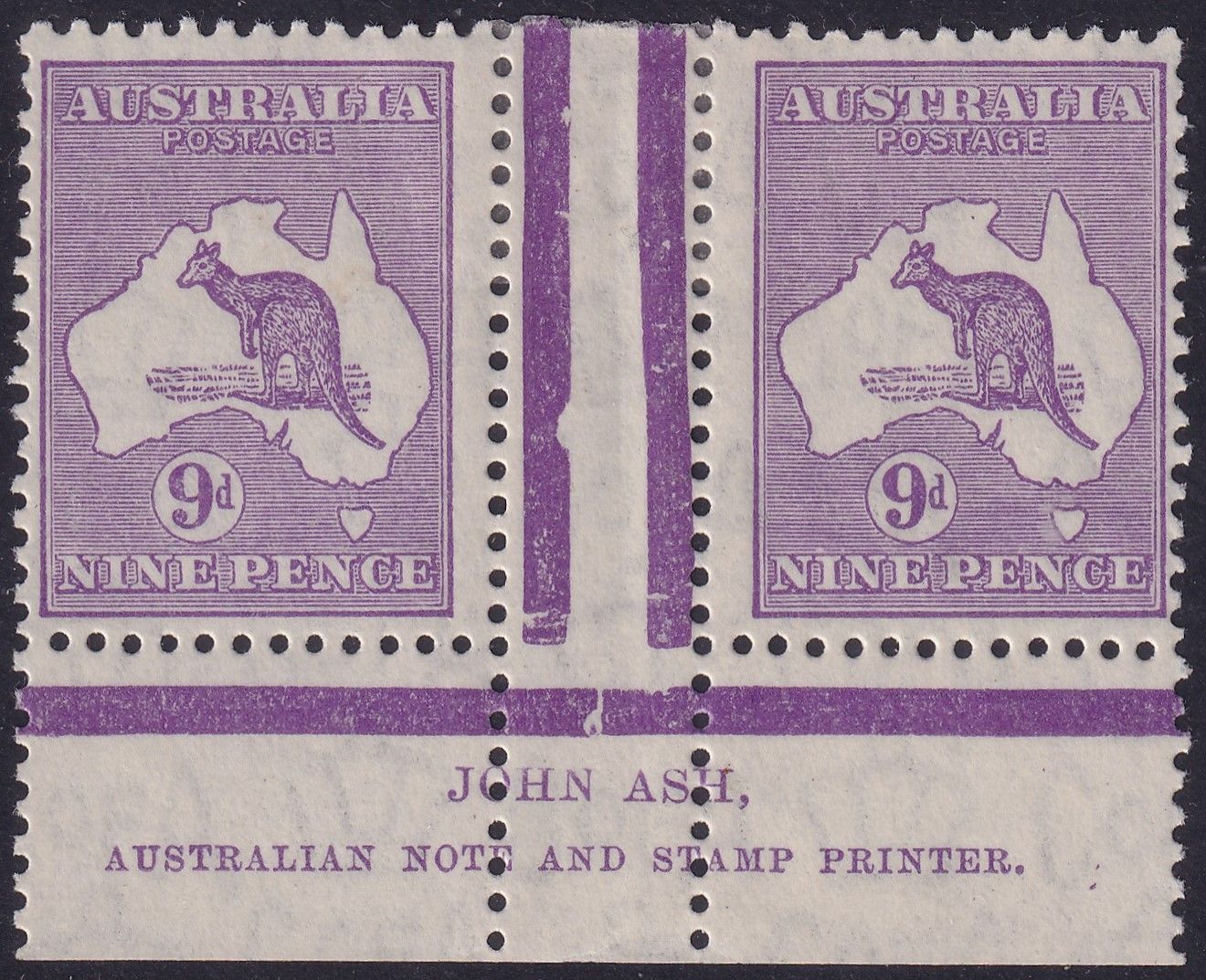 Australia 1932 9d Violet Kangaroo Imprint Pair