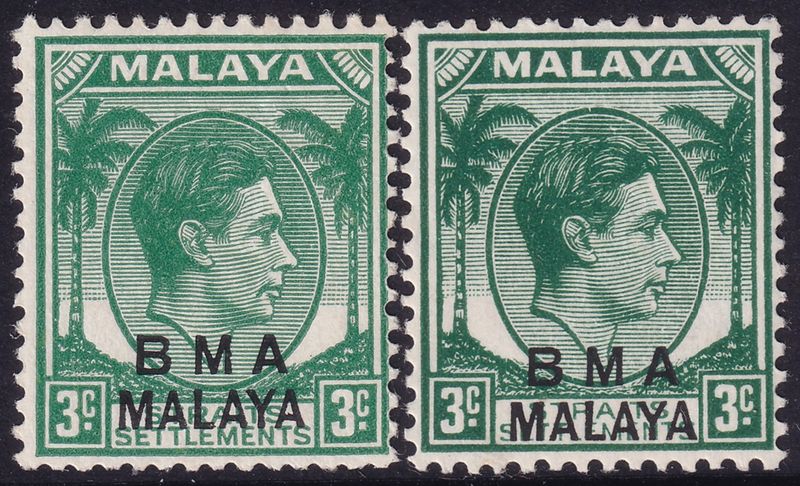 BMA Malaya 1945-47 3c Yellow-Green and Blue-Green