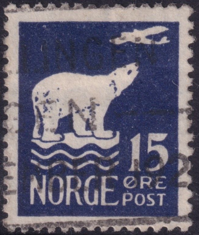 Norway 1925 15ore Blue Amundsen Polar Flight