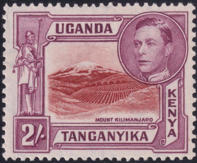 KUT 1944 2/- Lake-Brown and Brown-Purple