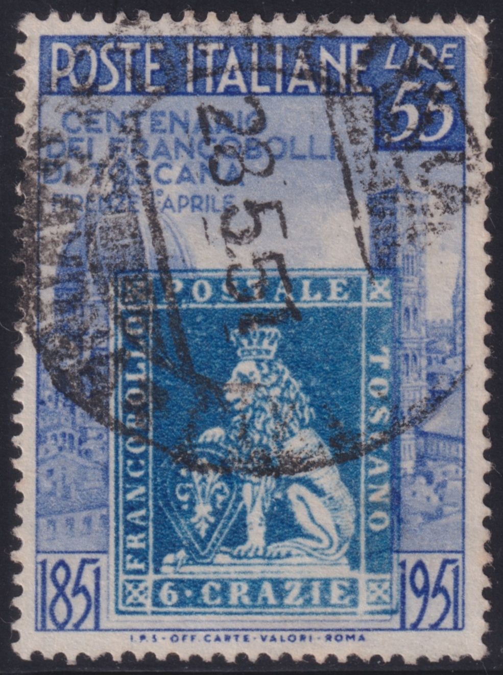 Italy 1951 55l Centenary of Tuscan Stamps