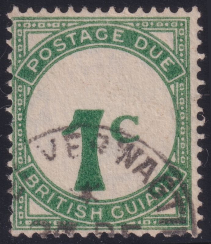 British Guiana 1940 1c Green Postage Due with Misplaced Value Great Cancel