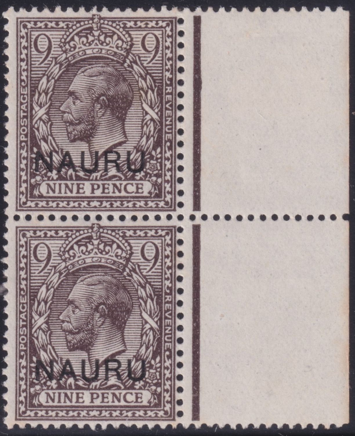 Nauru 1916 9d Agate Marginal Pair