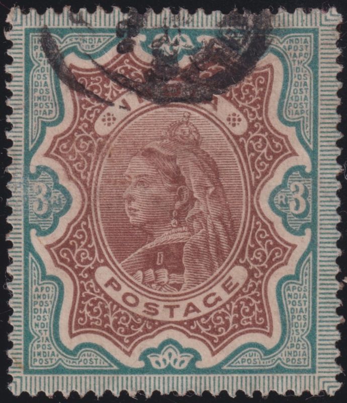 India 1895 3r Brown and Green