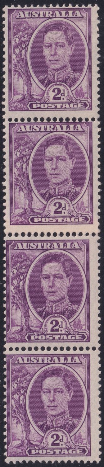 Australia 1949 2d Bright Purple Coil Strip of Four with Join