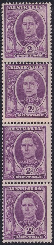 Australia 1949 2d Bright Purple Coil Strip of Four with Join