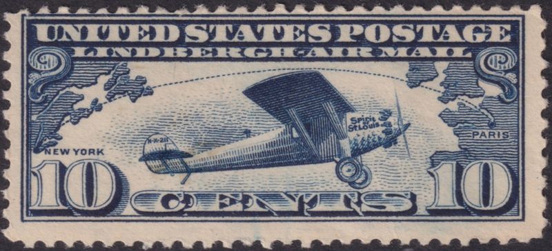 USA 1927 10c Blue Lindbergh's Transatlantic Flight
