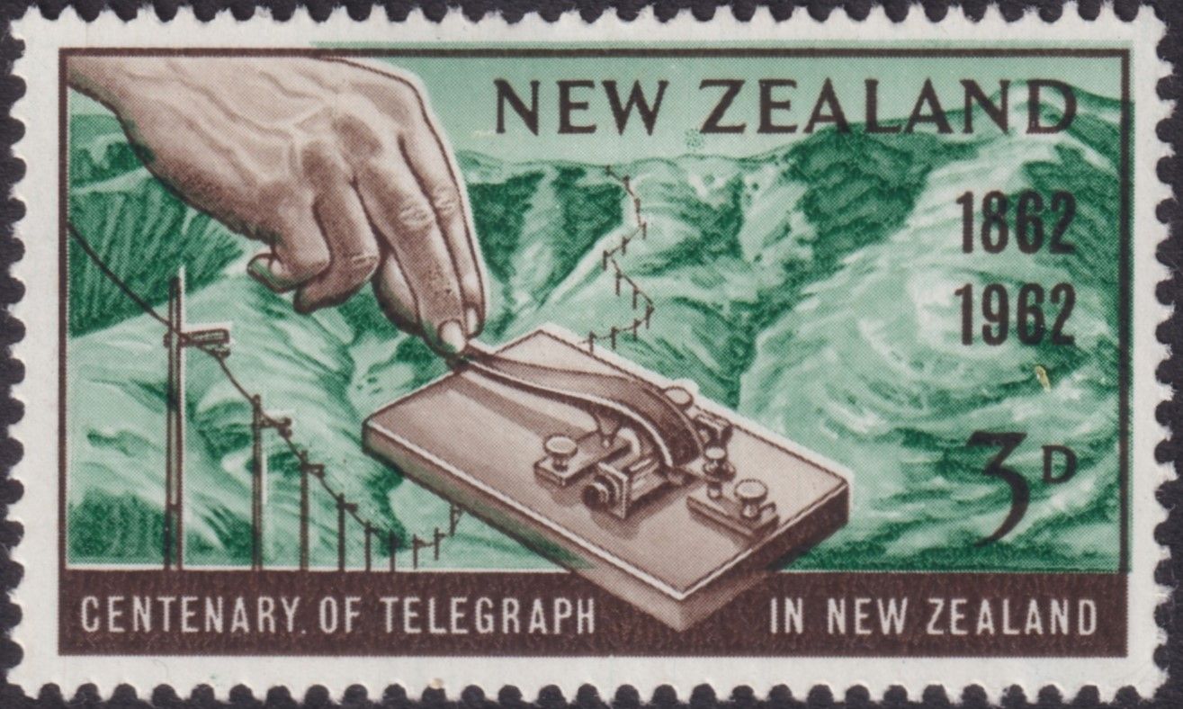 NZ 1962 3d Telegraph Centenary with Retouch and Colour Shift