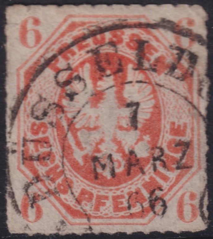 Prussia 1861 6pf Orange with Partial Horseshoe Cancel