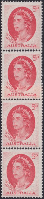 Australia 1965 5d Red Coil Strip of 4 With Join