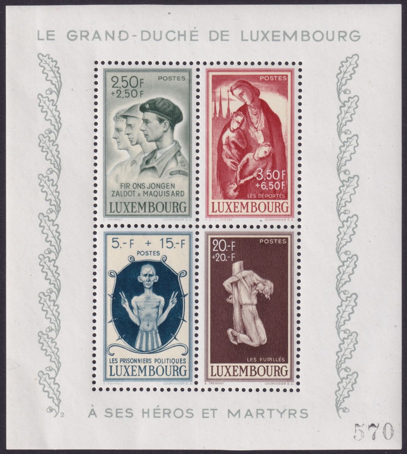 Luxembourg 1945 National War Victims Fund Miniature Sheet